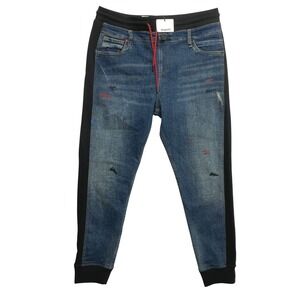 Desigual Denim Jogger Pants Mens 36 Blue Paint Splatter Gerard 21SMDD02